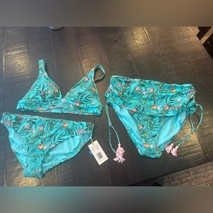 Johnny Was Turquoise Floral 3-Piece Bikini Set Size XL New